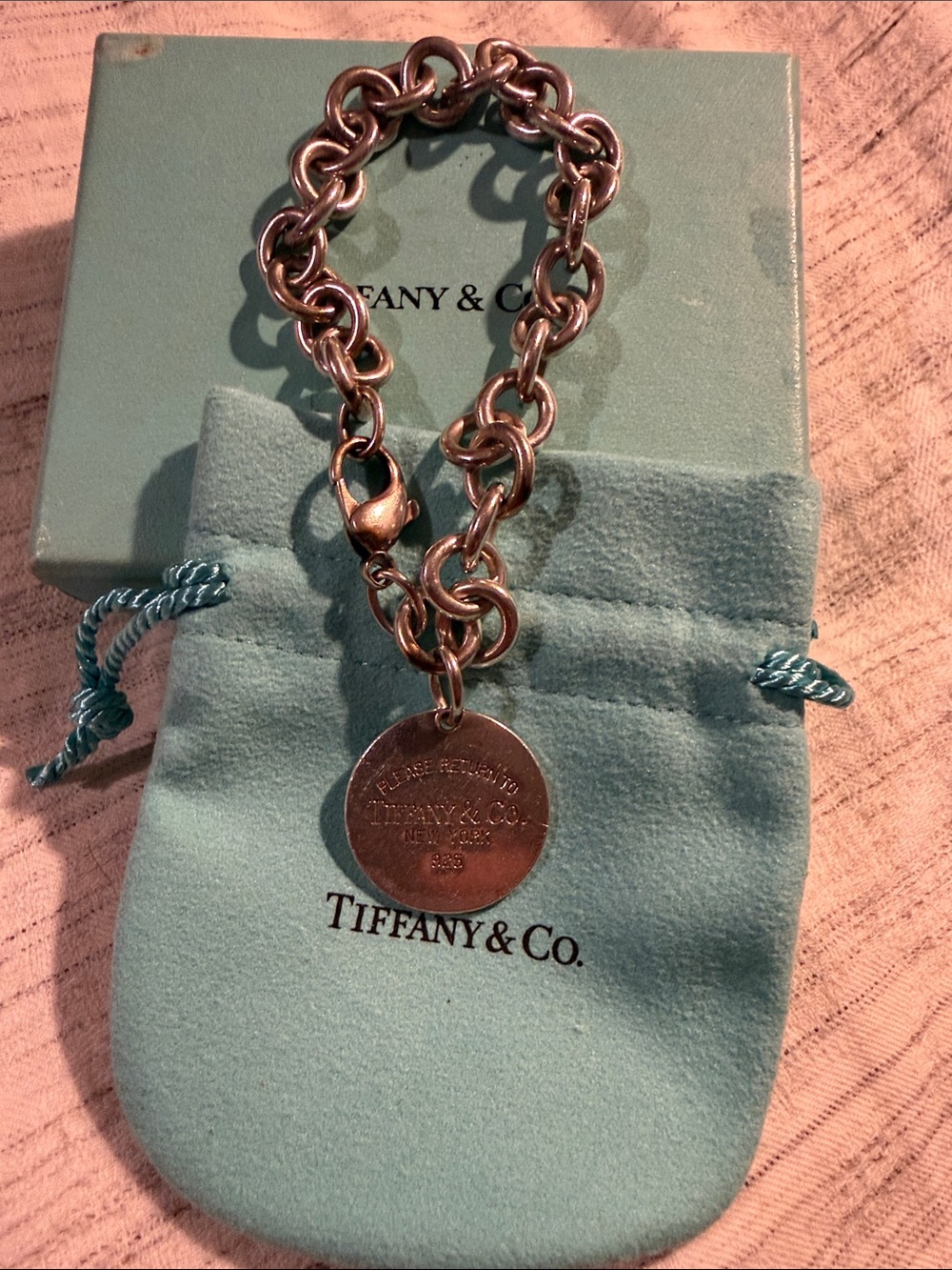 Tiffany & Co. Sterling Silver Link Bracelet with Round Tag - Silver
